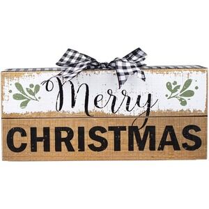 Rustic Wooden Merry Christmas Sign Box - Farmhouse-Inspired‎ Holiday Decor